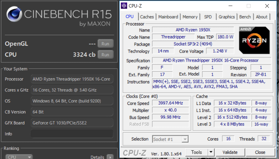 AMD Ryzen Threadripper 1950X 4GHz 1250mV cine