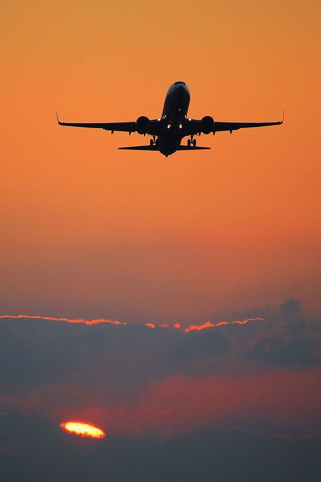 夕陽と旅客機