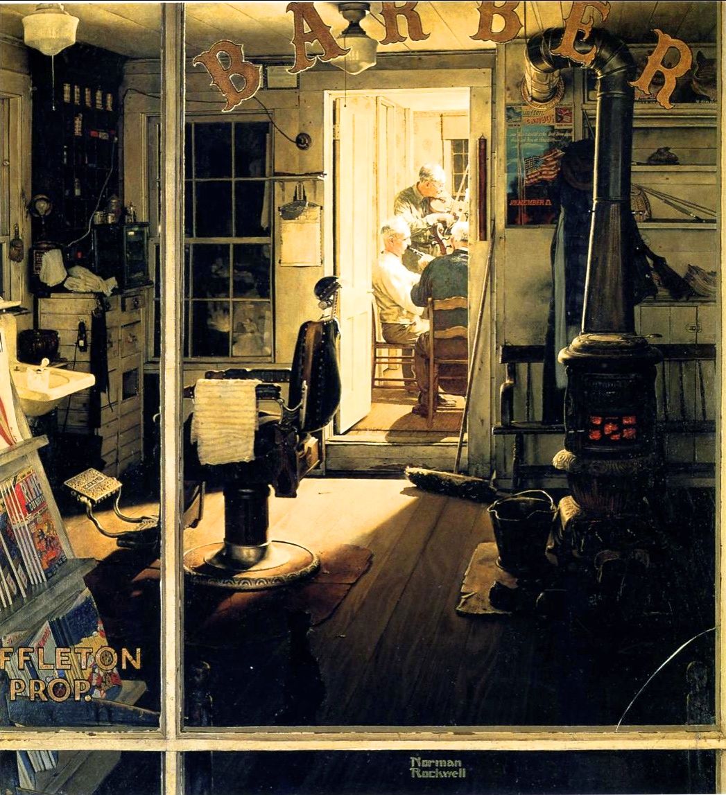 アメリカ80年代ノーマンロックウェルの作品「初めての床屋」限定生産品　陶器 アメリカ80年代ノーマンロックウェルの作品「初めての床屋」の