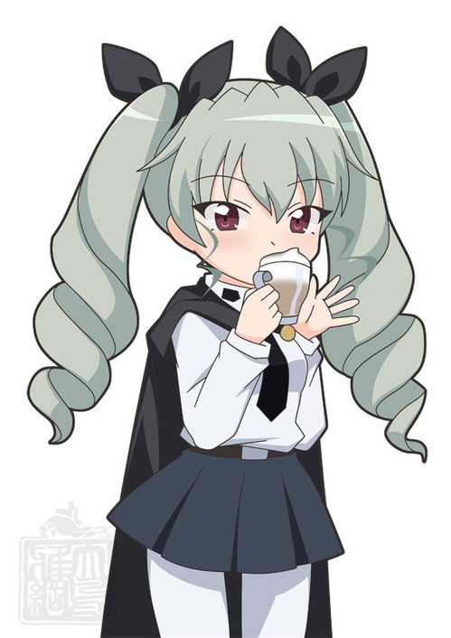 ガールズ&パンツァー カプチーノを飲むアンチョビ 画像 壁紙