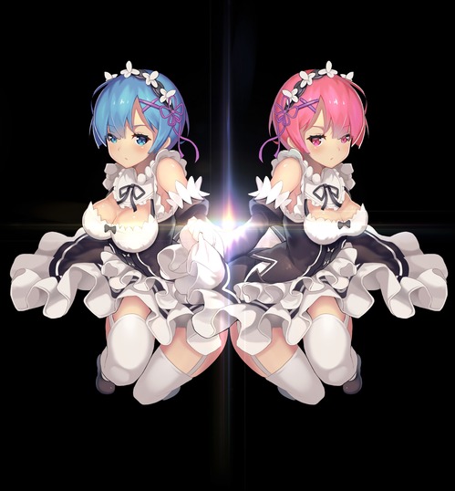 リゼロ Reゼロから始める異世界生活 レム ラム かわいい・きれい 双子姉妹 目隠れ髪型 メイド服 イラスト 画像 壁紙