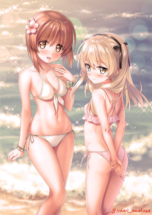 girls_und_panzer ガールズ&パンツァー ガルパン 劇場版 西住みほ・島田愛里寿 水着・ビキニ ボコ好き・仲良し イラスト 画像 壁紙