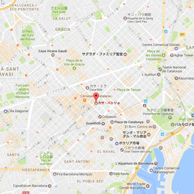 カサ・バトリョ周辺の地図