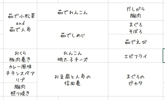yhfお弁当仕込みリスト
