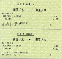 御茶ノ水⇒御茶ノ水間の連続乗車券 : タカタカB 「一枚のキップから」