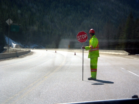 undefended roadworker on the road