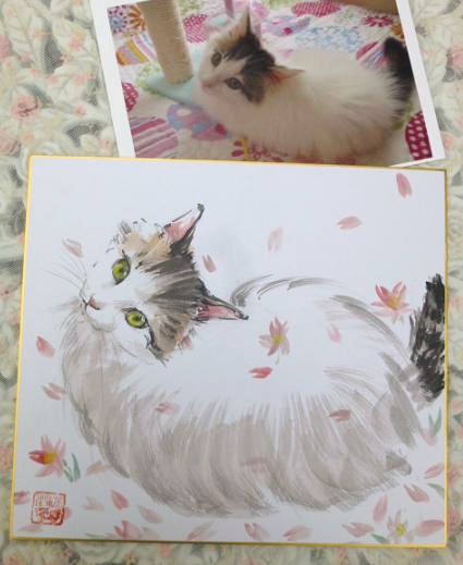 【ポッサム 】　猫ちゃんの似顔絵　水墨画・墨彩　Ｆ６ ポッサム 】 猫ちゃんの似顔絵 水墨画・墨彩 F6 ポッサム 様 専用