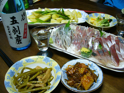常きげん 五割磨 大吟醸で夕食