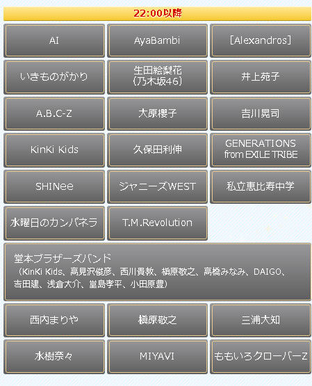 FNS歌謡祭 タイムテーブル1