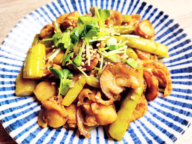 ベビーホタテとアスパラのバター醤油炒め 相生産業国賓味彩のタレ ソースdeお手軽レシピ ベビーホタテとアスパラのバター醤油炒め 相生産業国賓味彩のタレ ソースdeお手軽レシピ