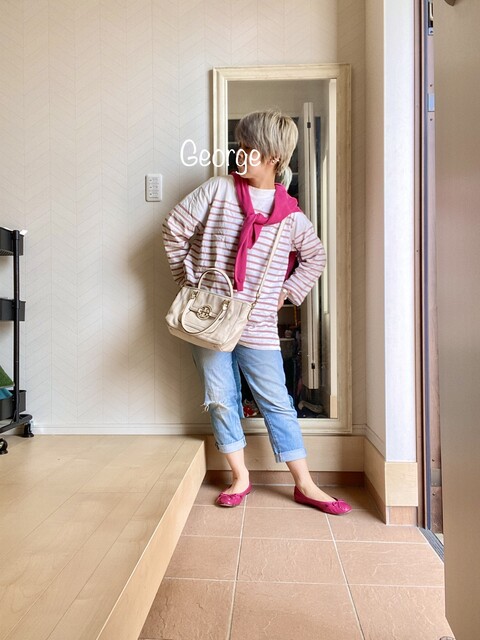 2512 ユニクロのピンクボーダーシャツ ピンクで親子リンクコーデ Le Style George