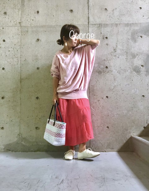 しまむらのティアードスカートでピンクコーデ Le Style George しまむらのティアードスカートでピンクコーデ Le Style George