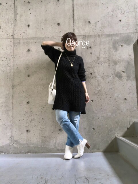 0309 しまむらのニットワンピ Guの白ブーツに合わせた足長コーデ Le Style George