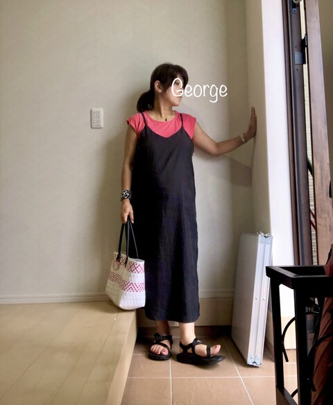 0902 Angeliebeのキャミワンピ モノトーン ピンクのマタニティコーデ Le Style George