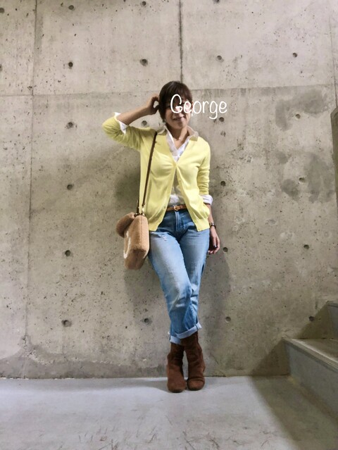 03 ユニクロのペールイエローカーディガン ジーンズに合わせて春よ来いコーデ Le Style George