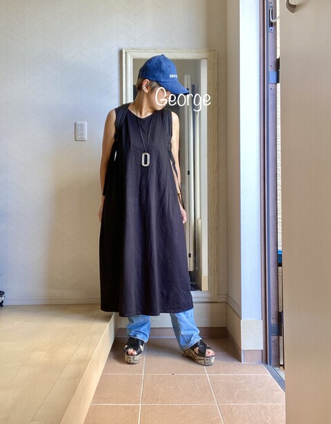 2718 ユニクロのコットンワンピース重ね着 デニムと黒ときりっとコーデ Le Style George