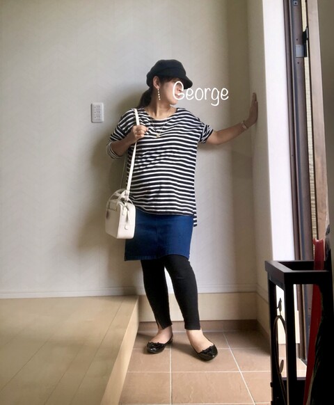0915 Antiquaのビッグボーダーシャツを使ったマタニティコーデ Le Style George 0915 Antiquaのビッグボーダーシャツを使ったマタニティコーデ Le Style George