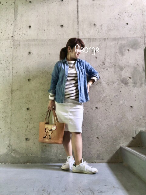 0701 ユニクロのデニムシャツにボーダーで爽やかマタニティコーデ Le Style George 0701 ユニクロのデニムシャツにボーダーで爽やかマタニティコーデ Le Style George