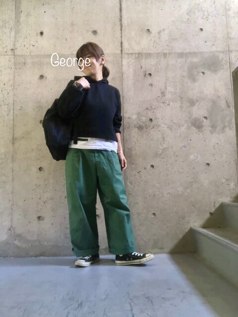0414 Guのクロップドパーカー ユニクロのワイドパンツに合わせたダボっとコーデ Le Style George