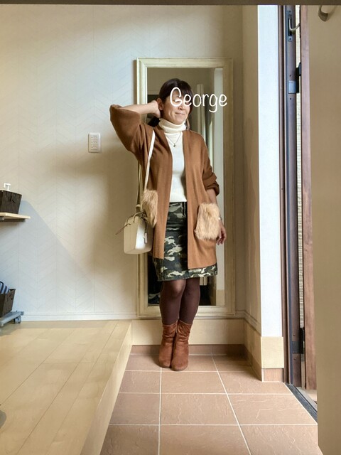 16 しまむらのロングカーディガン 迷彩スカートに合わせた秋色コーデ Le Style George