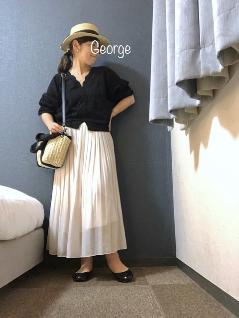ユニクロのロングスカートにしまむらの麦わら帽 夏のお嬢さん的コーデ Le Style George