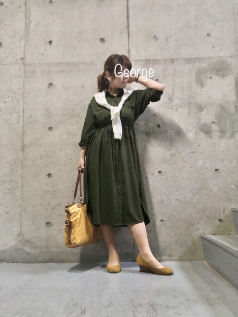 0525 しまむらのカーキシャツワンピース マタニティワンピースに転用コーデ Le Style George