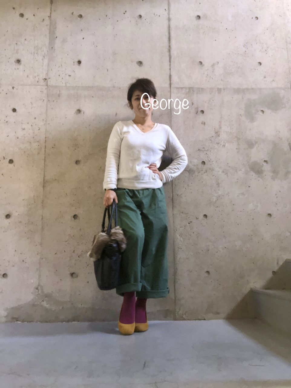 カラータイツとカーキワイドパンツでカラフルコーデ Le Style George