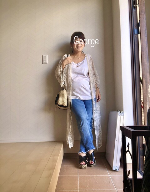 0903 ロングカーディガンとマタニティデニムで作る シンプル妊婦コーデ Le Style George