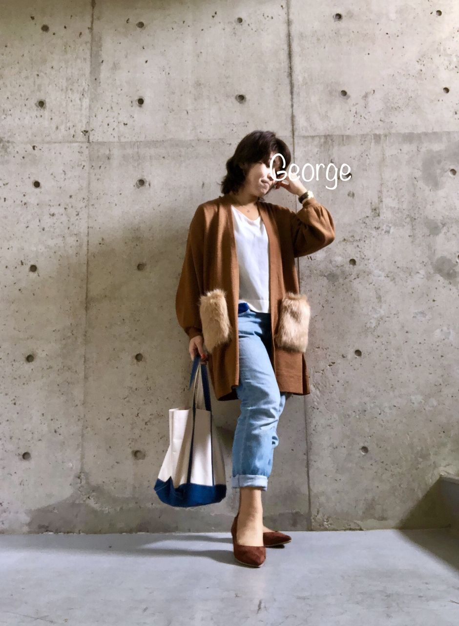 しまむらロングカーディガンのブラウンコーデ Le Style George