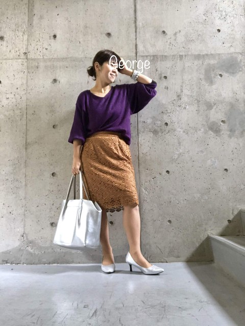 ユニクロのレーススカートでシックな大人色コーデ Le Style George ユニクロのレーススカートでシックな大人色コーデ Le Style George