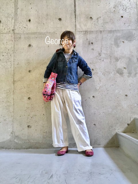 ユニクロの白ワイドパンツとgジャンでマリンカラーコーデ Le Style George