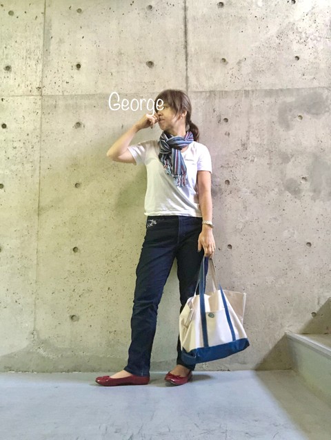 ユニクロのジーンズとtシャツ 会津木綿のストール 夏の暑さコーデ Le Style George ユニクロのジーンズとtシャツ 会津木綿のストール 夏の暑さコーデ Le Style George