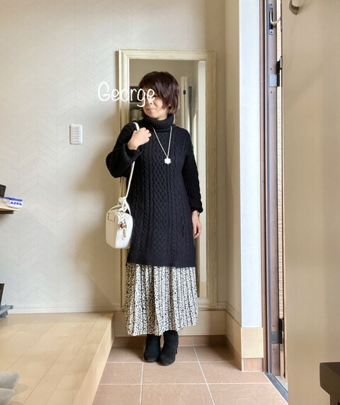 しまむらのニットワンピース ヒョウ柄スカートに合わせたモノトーンコーデ Le Style George しまむらのニットワンピース ヒョウ柄スカートに合わせたモノトーンコーデ Le Style George