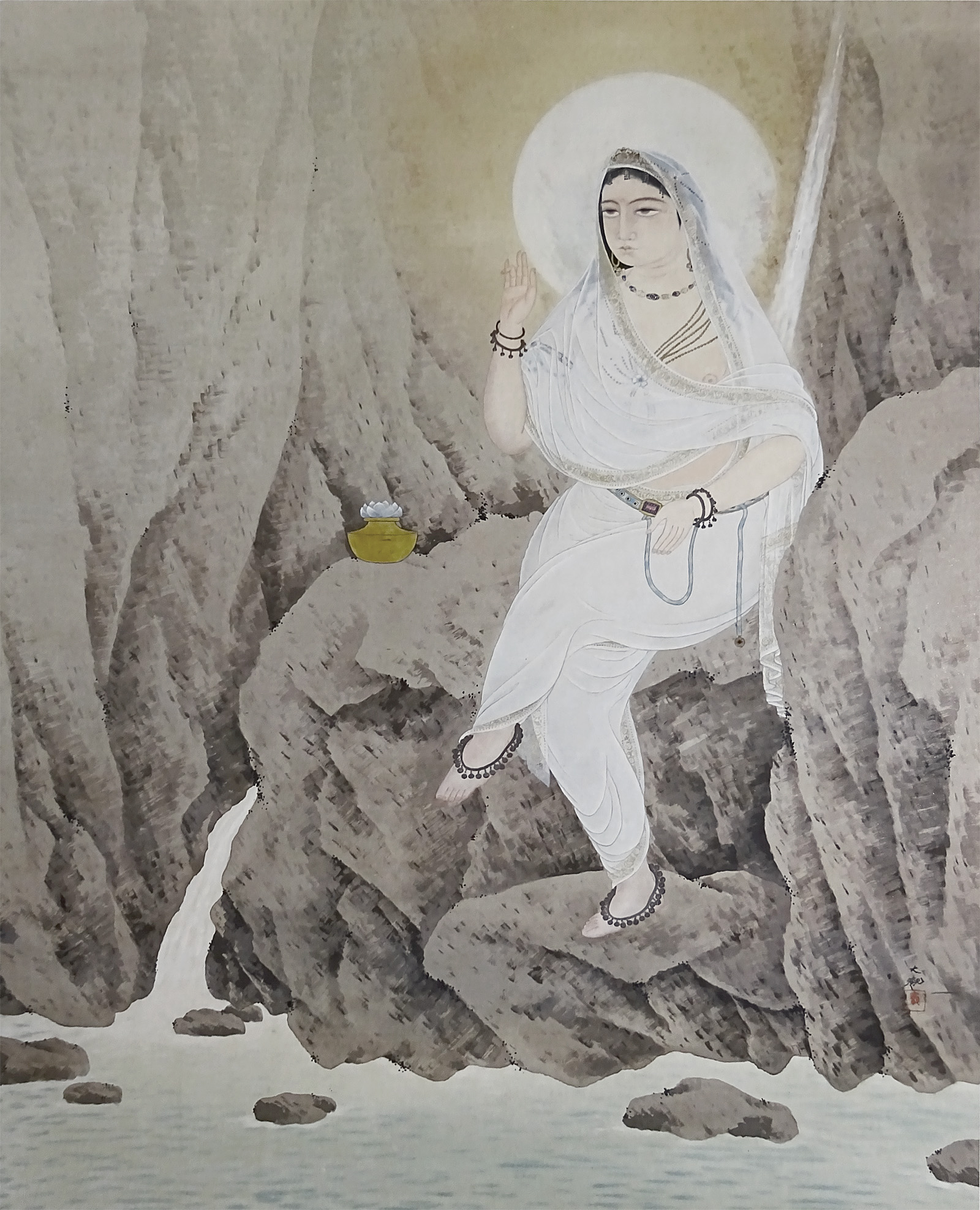 横山大観、「流燈」希少画集画、美人画、可憐、額装付fsal 横山大観、「流燈」希少画集画、美人画、可憐、額装付fsal
