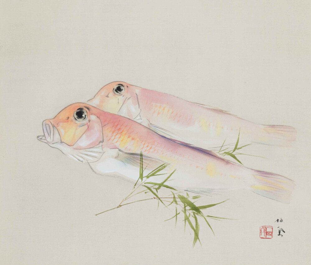 真作】掛軸「橋本関雪 鱖魚図」共箱 二重箱 絵画 日本画家 竹内