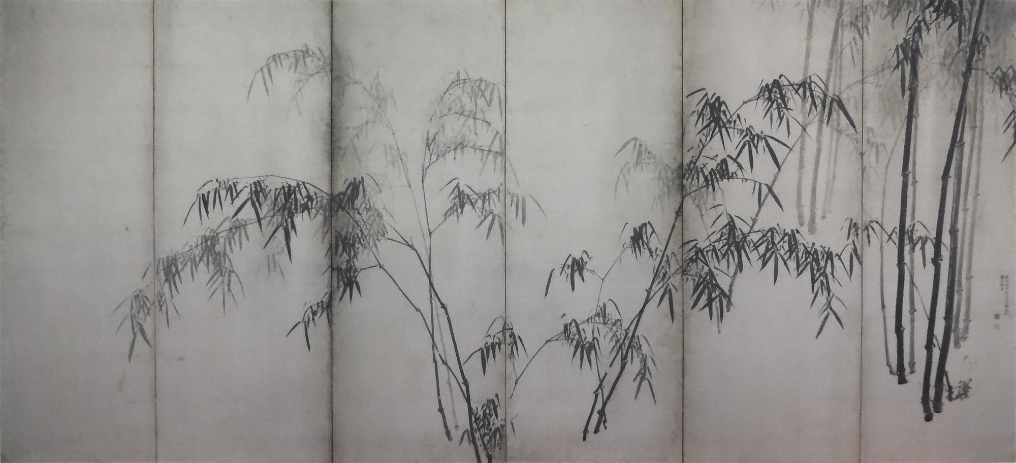 真作】 円山応挙 「 雨竹風竹図屏風 」 37/180 版画 シール BK97 真