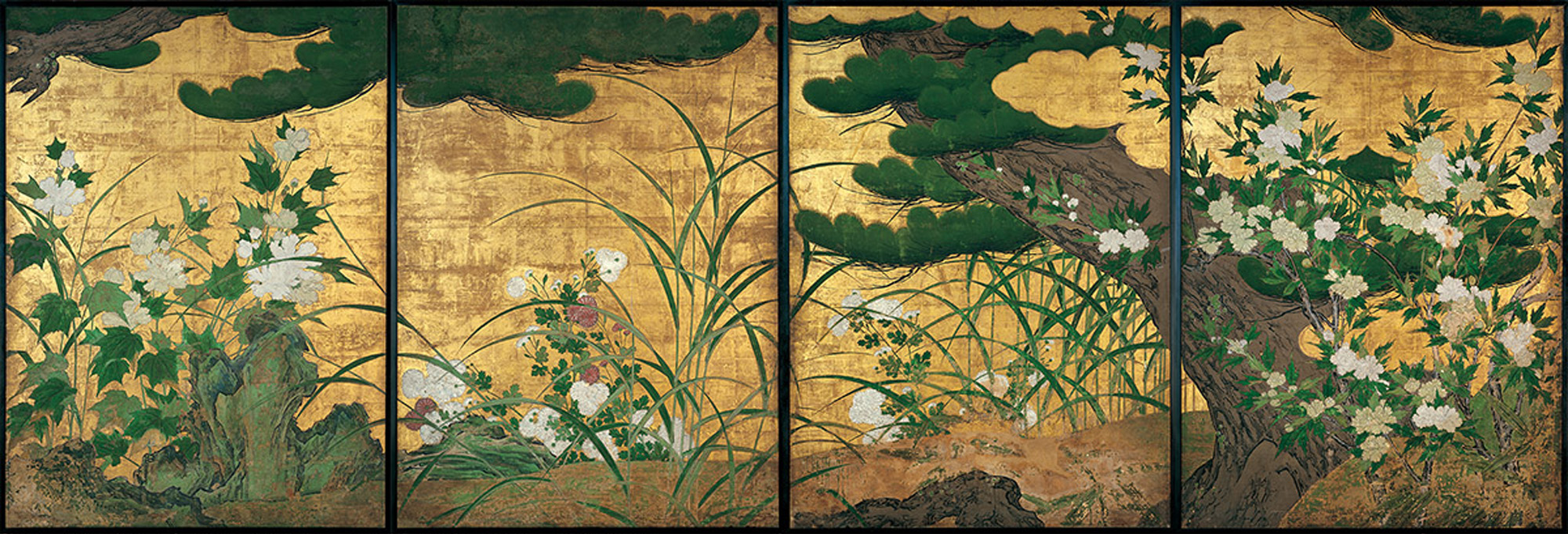 長谷川等伯： 松に秋草図、松に黄蜀葵図｜旧祥雲禅寺客殿を飾った襖絵