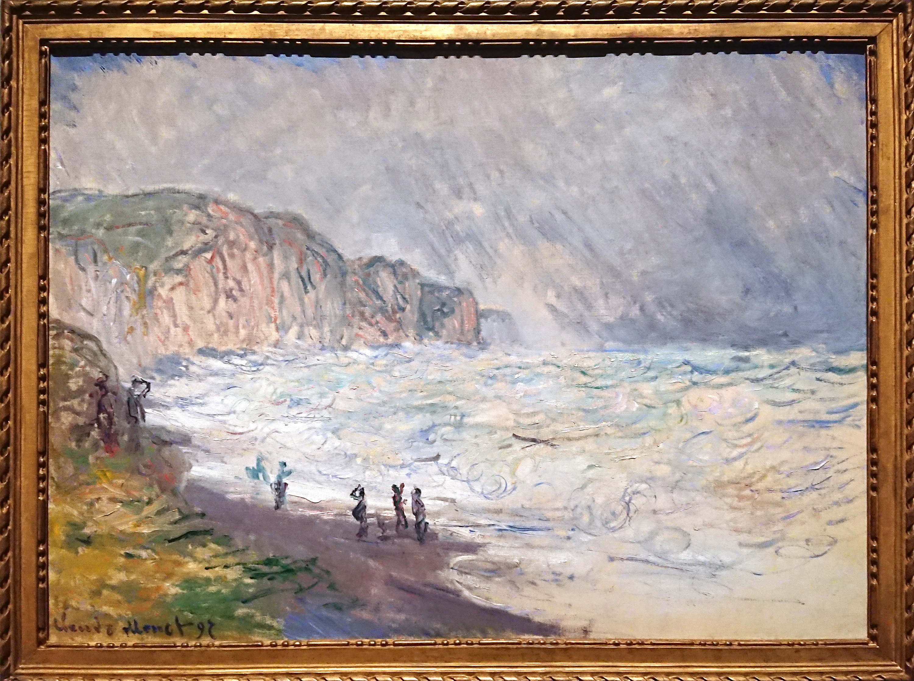 クロード・モネ、【波立つトゥルーヴィルの海】、希少な額装用画集より