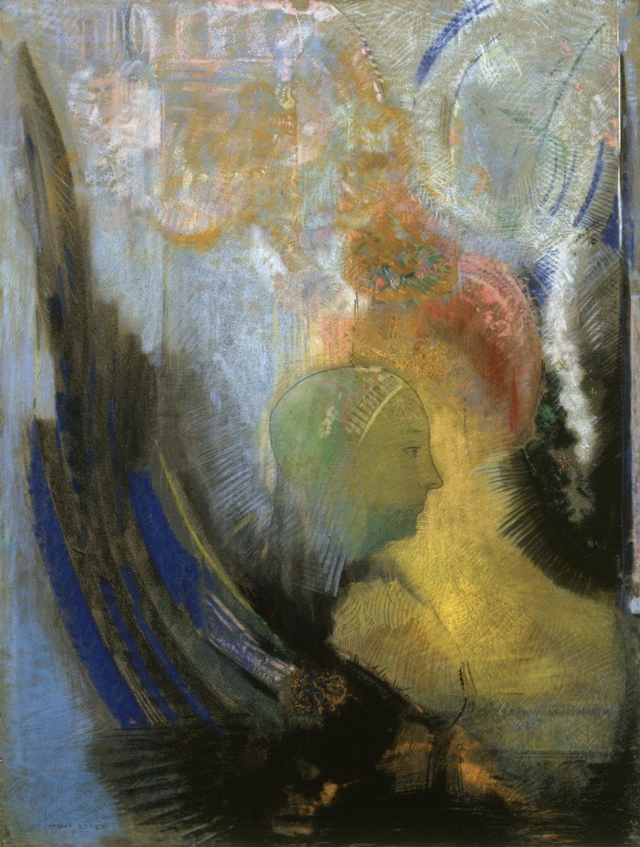 ルドン： 翼のある横向きの胸像、アポロンの戦車｜1894 Visions ルドン