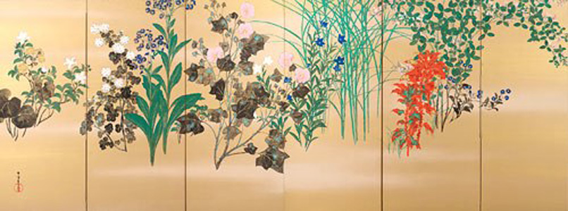 神坂雪佳： 四季草花図屏風｜雪佳の絵画作品｜つながる琳派