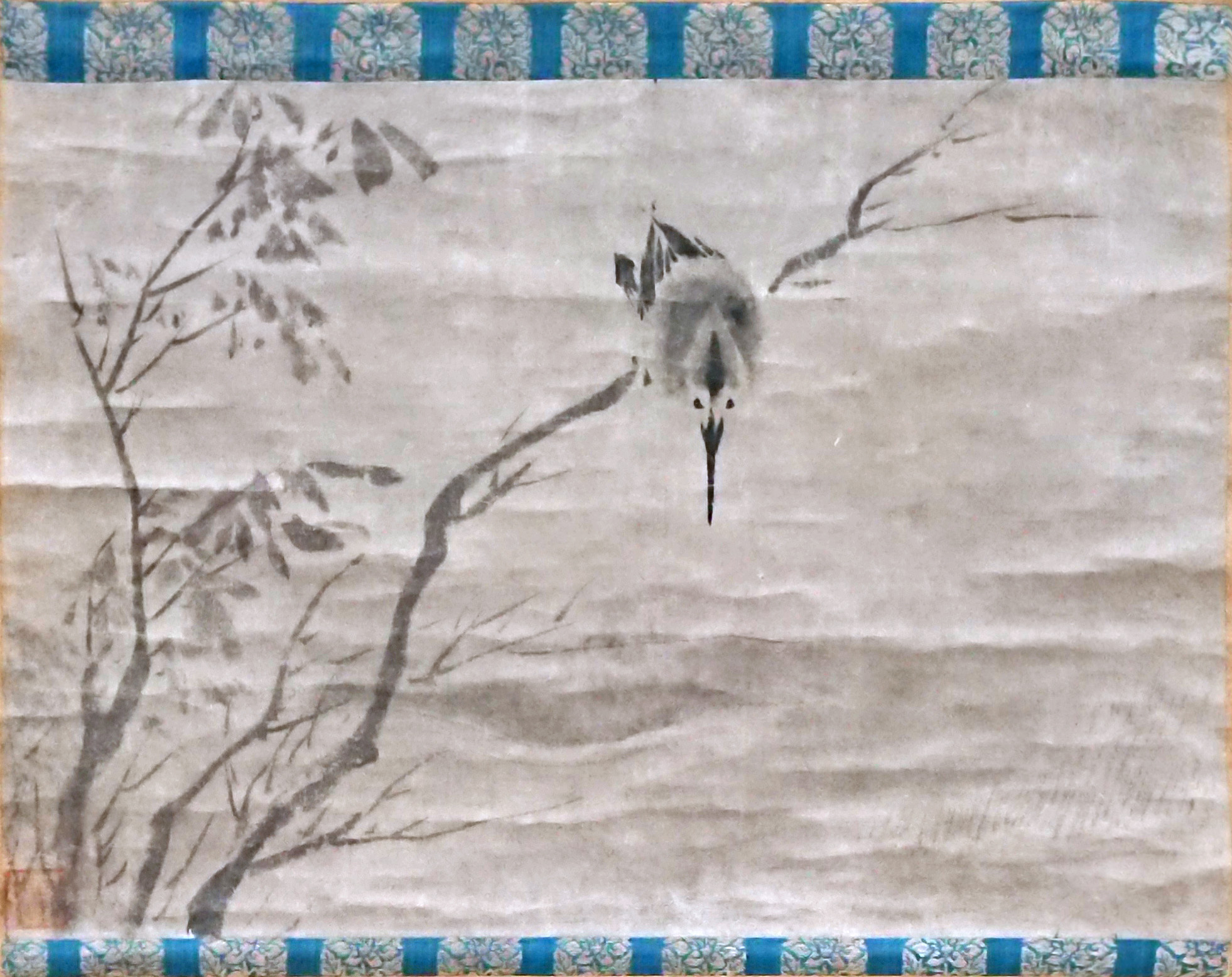 掛け軸】 雪舟等楊 「枯木叭々鳥」 室町時代中期の画僧 水墨画の大成者