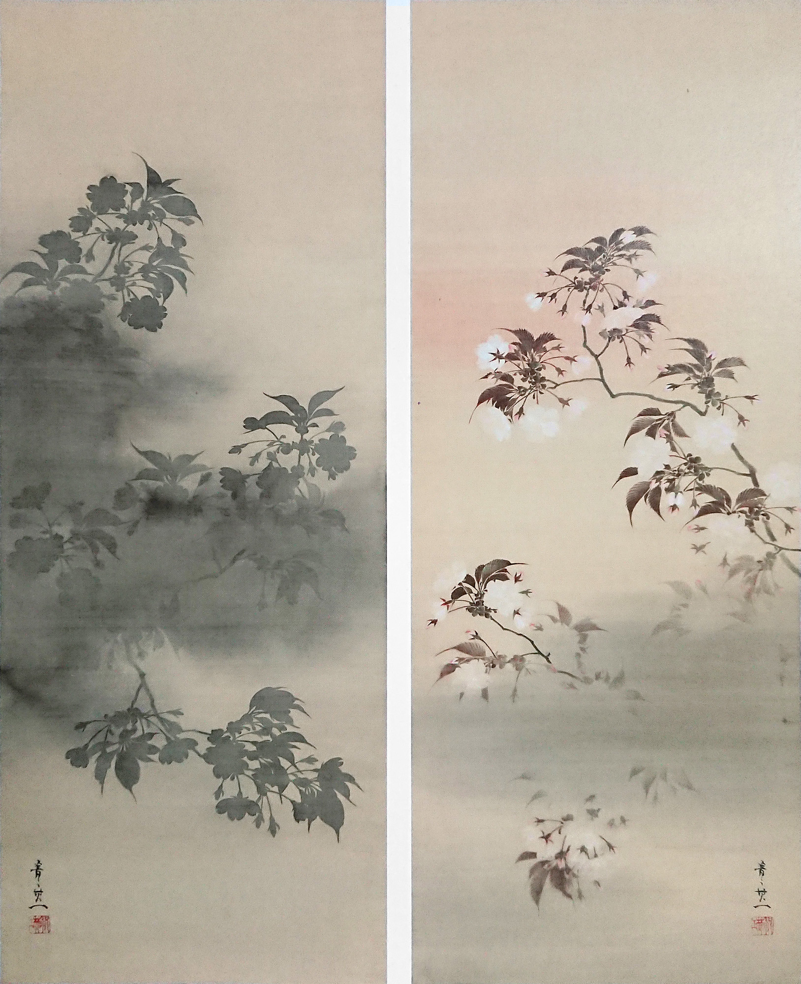 鈴木其一： 暁桜夜桜図｜エド・イン・ブラック 黒からみる江戸絵画