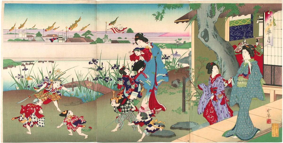 人気を誇る 河鍋暁翠、【八重桜と鳥】、希少な額装用画集より、美品、新品額装 絵画