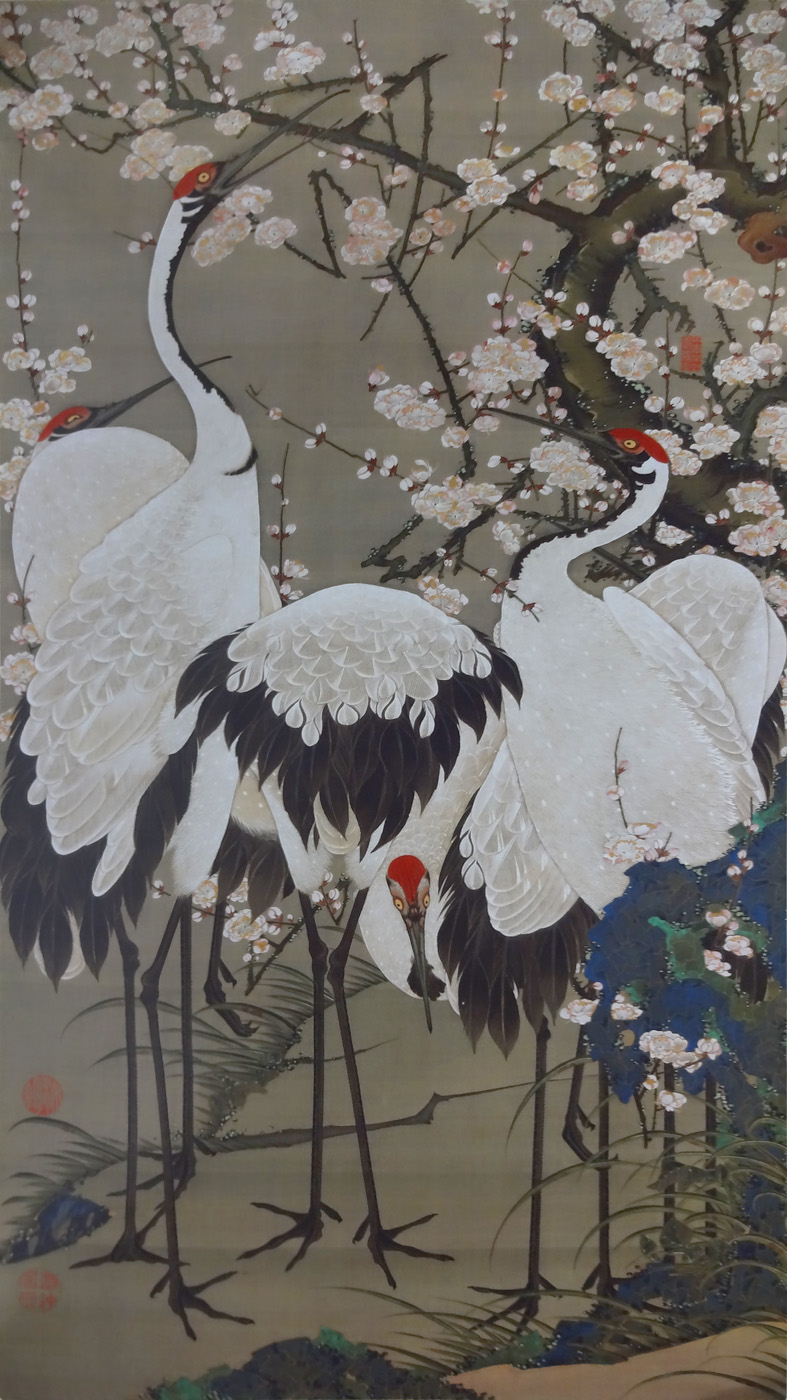 伊藤若冲のデフォルメ、意匠化（デザイン化）｜梅花群鶴図、梅花皓月図