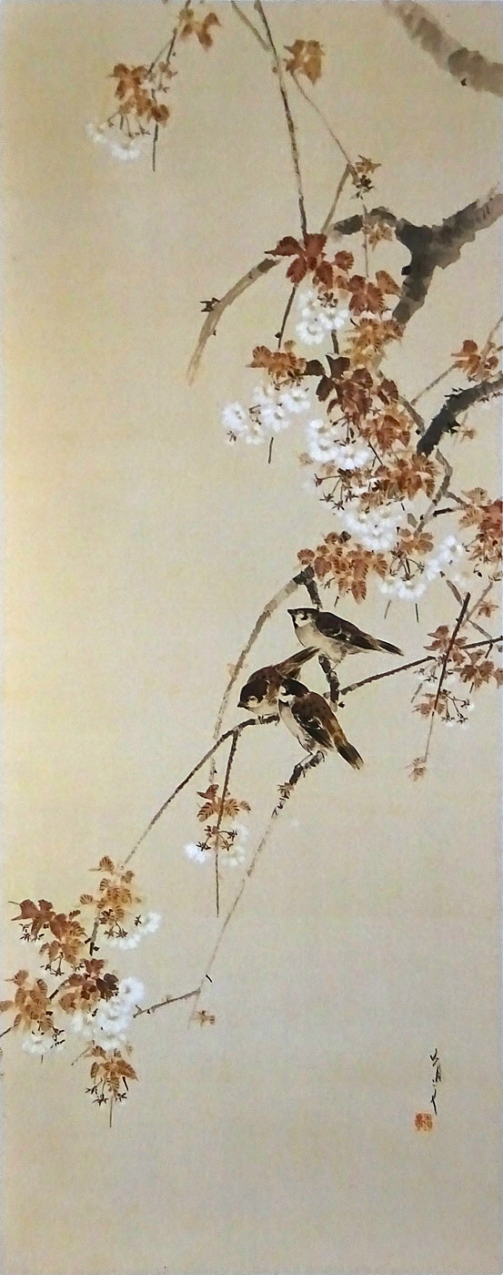 20世紀初頭の花鳥画｜省亭作《桜に雀》 孤月作《月・桜・柳のうち「桜
