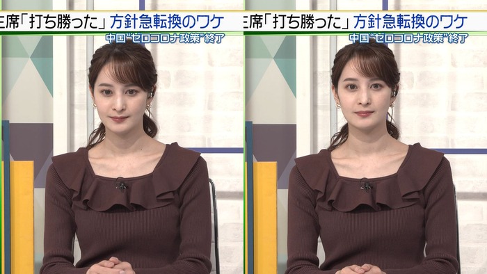 後呂有紗アナのニットおっぱい