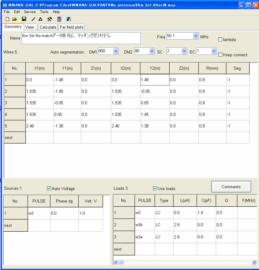 Je1qms Mmana Galで集中定数整合３エレ八木を設計する