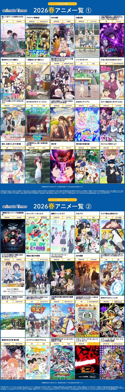 2026春アニメ、ヤバいｗｗｗｗｗ