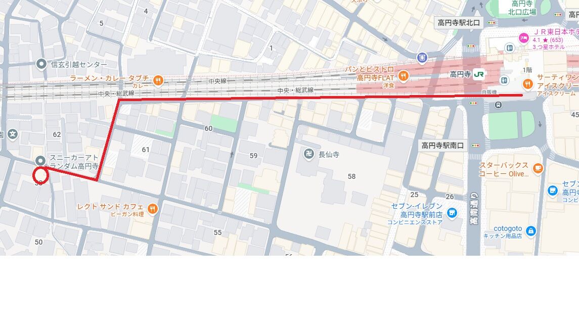 スニーカーアトランダム 高円寺店までのマップ