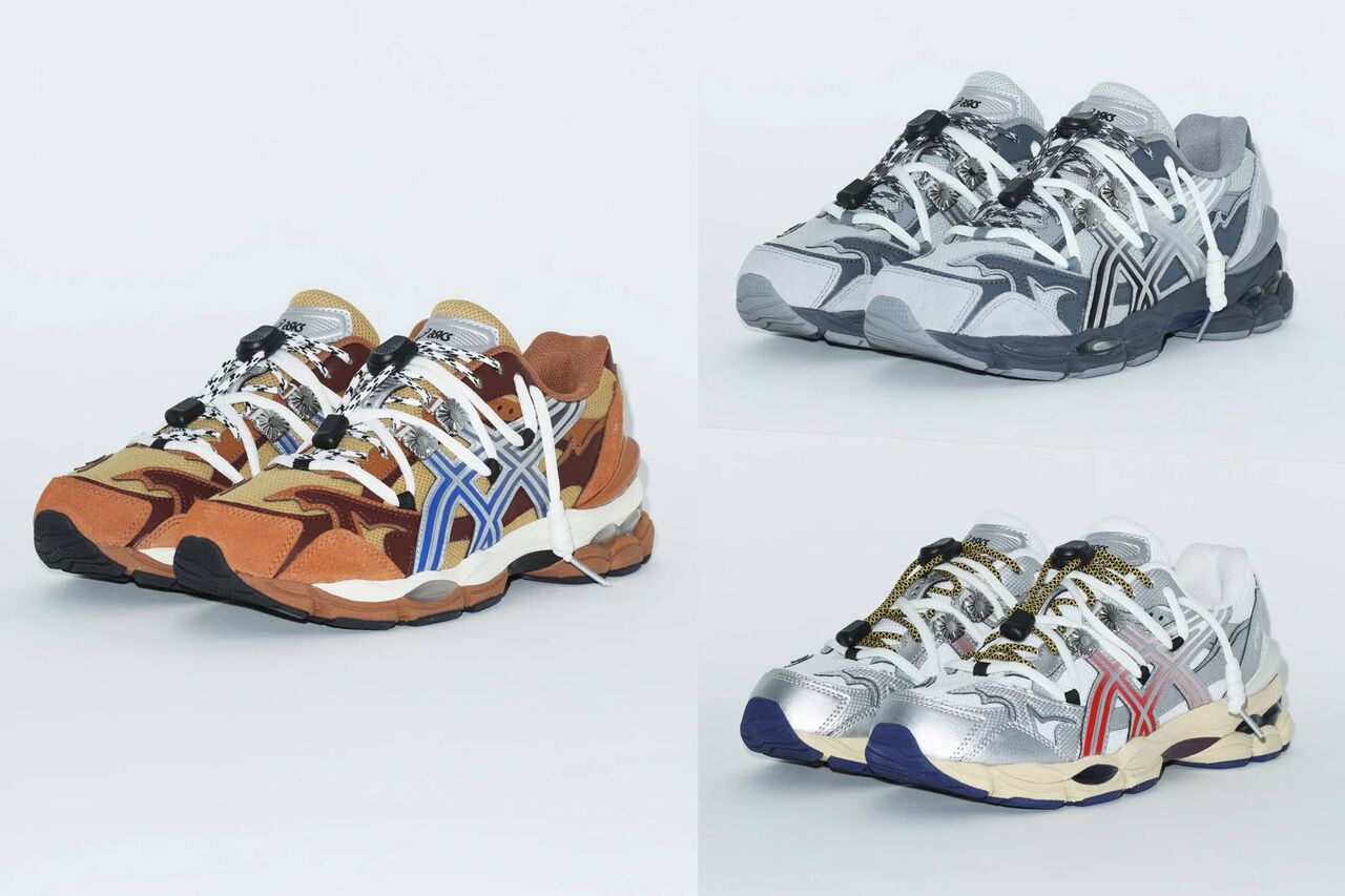 TOGA ARCHIVES × ASICS GEL CUMULUS 16 TG 3カラー左から時計回りにブラウン、グレー、ホワイト